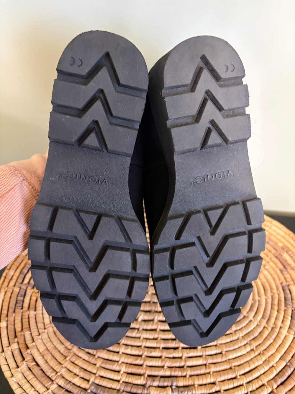 Vionic Black Suede Wedge Loafers with Tan Accent - Picture 6 of 7